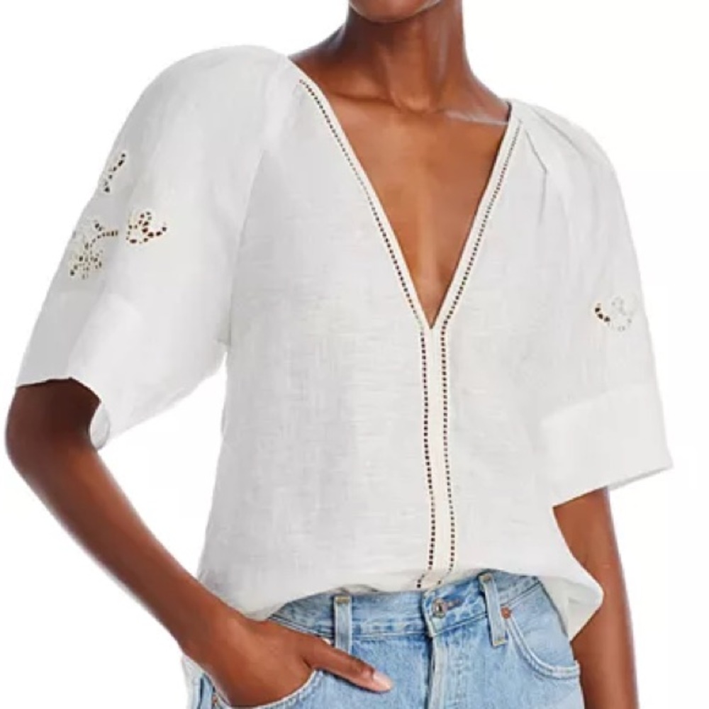 A.L.C Raye Linen Eyelet Topin off white size 8